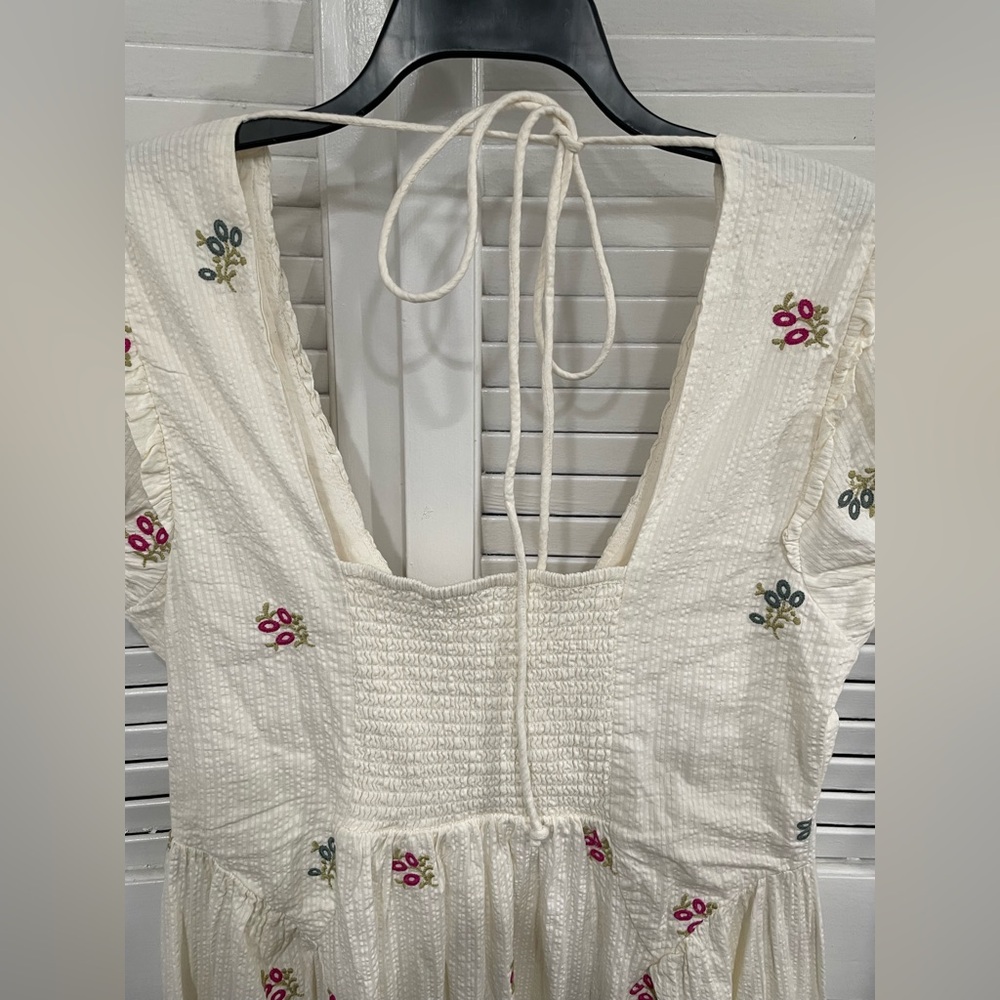 NWT Free People White Midi Dress with Pink & Green Floral Embroidery - Picture 12 of 13